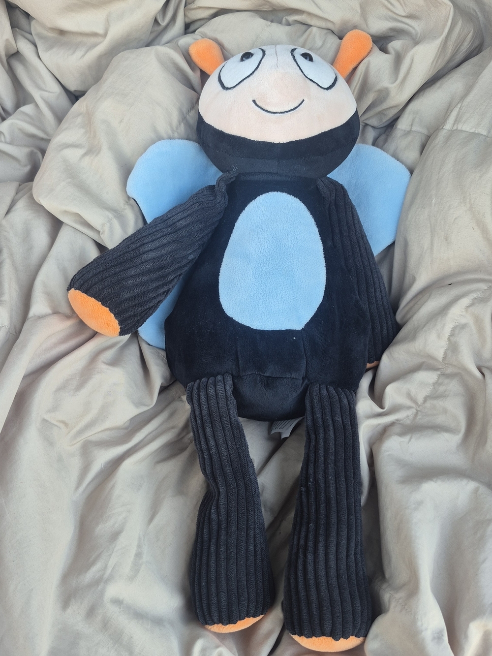 Plush Bug Soft Toy - Black & Blue with Orange Accents